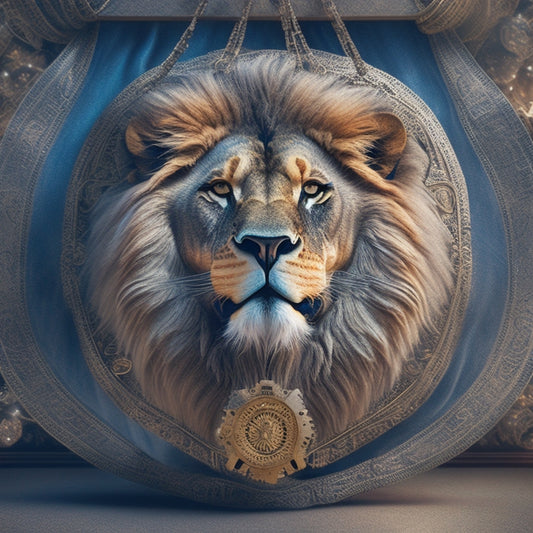 A stylized illustration of a majestic lion's head emerging from a shopping bag, with gears and cogs visible beneath its regal mane, surrounded by swirling patterns of code and e-commerce symbols.