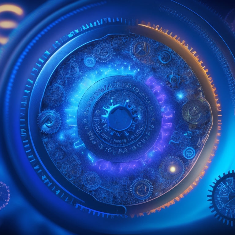 A stylized, swirling vortex of colorful, interconnected gears, circuits, and puzzle pieces, set against a dark blue background, surrounded by subtle, shimmering lights and faint ecommerce icons.