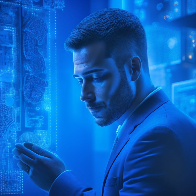 A stylized illustration of a customer at the center, surrounded by interconnected gears, circuits, and digital puzzle pieces, with a subtle glow effect, set against a dark blue background.
