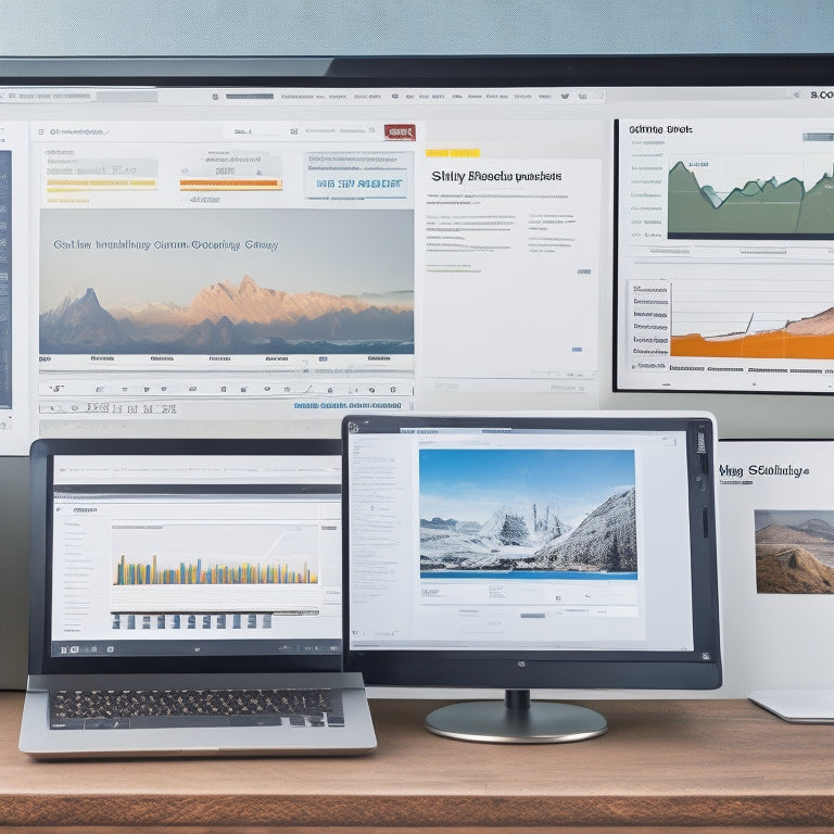 A split-screen image: on the left, a cluttered desk with multiple screens and papers, representing disorganized sales monitoring; on the right, a single tablet with a clean Shopify dashboard, displaying sales metrics and graphs.