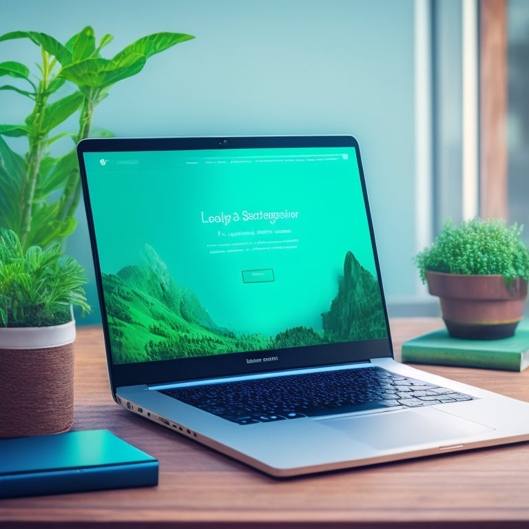 A stylized illustration of a laptop with an ecommerce website open, surrounded by stacked online course icons, with a subtle gradient background transitioning from blue to green, symbolizing growth and success.