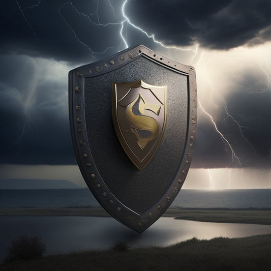 A shield emblazoned with a bold, modern "P" logo stands strong against a dark, ominous storm cloud, with lightning bolts shaped like chargeback symbols being deflected in every direction.
