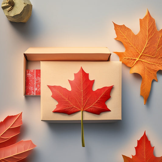 A stylized maple leaf made up of tiny envelopes, with a subtle Canadian flag pattern in the background, surrounded by faint outlines of parcels and shipping boxes, all in a bright, modern color scheme.