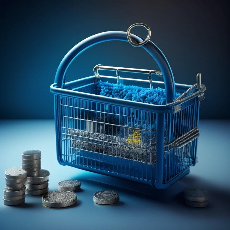 An illustration of a padlock with a broken chain, surrounded by upward-trending graphs and arrows, with a subtle e-commerce theme in the background, such as a faint shopping cart or online store shelves.