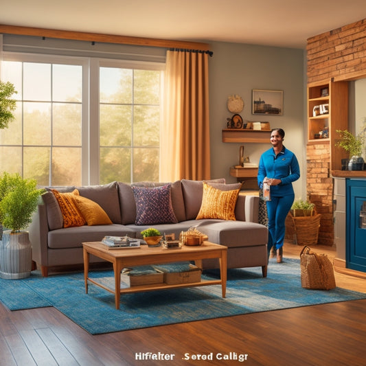 A modern living room with a sleek couch, coffee table, and rug, surrounded by boxes and furniture assembled by a smiling technician in a Porch uniform, with a Wayfair logo on the wall.