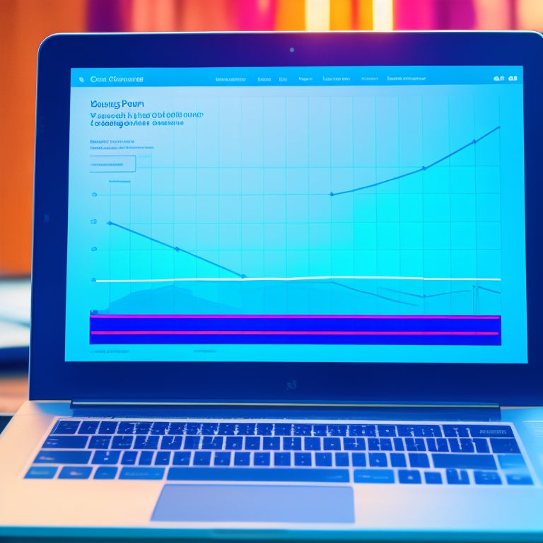An illustration of a laptop screen displaying a digital download page with a prominent "Download Now" button, surrounded by upward-trending graphs and rising arrows, set against a bright blue background.