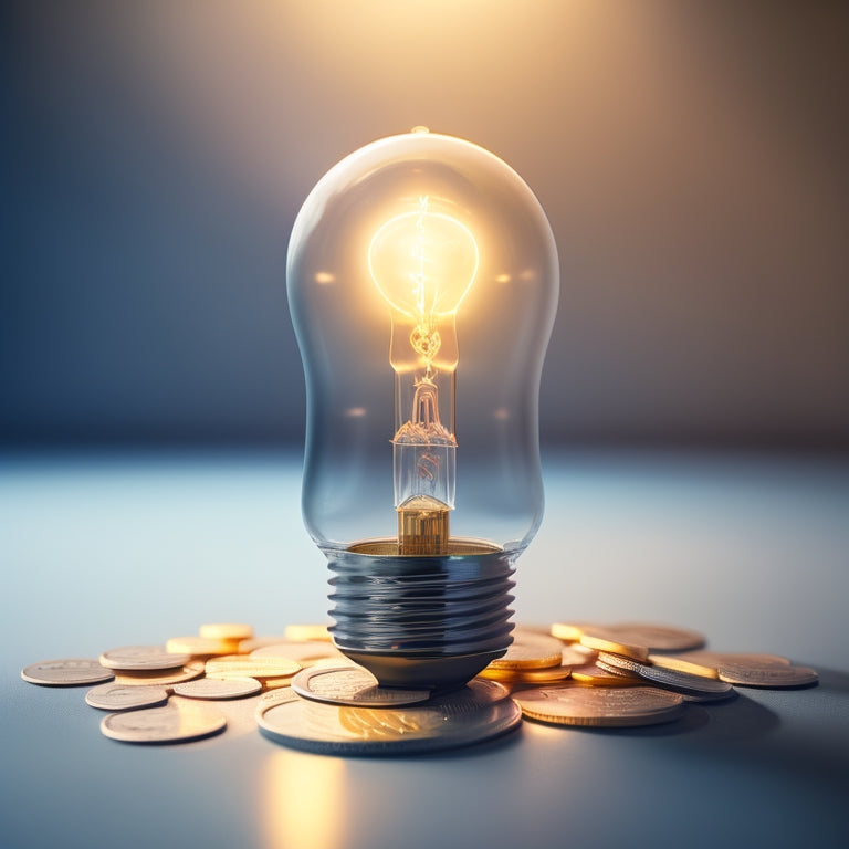 A futuristic, minimalist illustration featuring a lightbulb surrounded by a halo of coins, with a subtle background of wavy lines resembling a brain or a thought bubble, symbolizing monetizing knowledge.