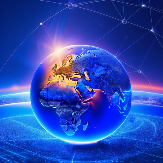 An illustration of a globe with glowing blue lines and dots, surrounded by various payment methods (credit cards, mobile wallets, etc.) orbiting around it, blending into a seamless ecommerce platform.