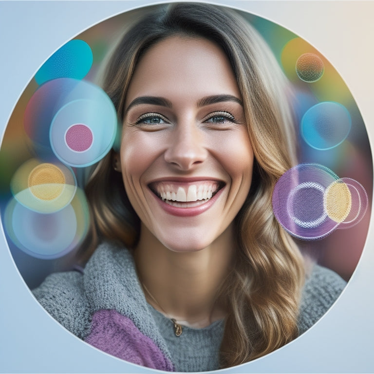 An illustration of a smiling customer surrounded by decreasing concentric circles, with each circle containing fewer, smaller speech bubbles, conveying a sense of calm and reduced contact.