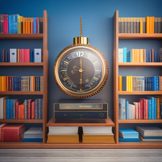 An illustration of a digital bookshelf with ebook covers and payment symbols (dollar signs, etc.) swirling around it, with a subtle speedometer or clock in the background, conveying efficiency.