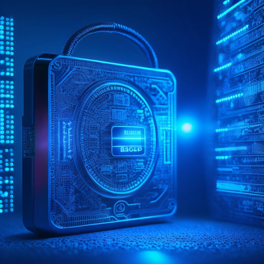 A digital lock with a glowing blue light, surrounded by ebook icons and credit card symbols, set against a dark blue background with subtle circuit board patterns.