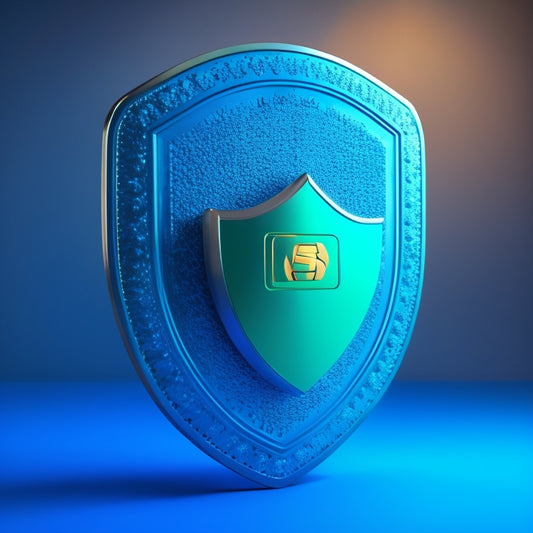 A shield with a credit card emblem at its center, surrounded by a circle of tiny locks, with a subtle gradient of blue and green hues, conveying trust and protection.