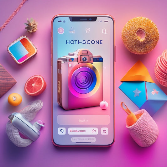A stylized illustration of a smartphone screen showcasing an Instagram feed with a mix of vibrant, high-quality product images, shopping bag icons, and "swipe-up" arrows, surrounded by subtle, glowing sales charts.