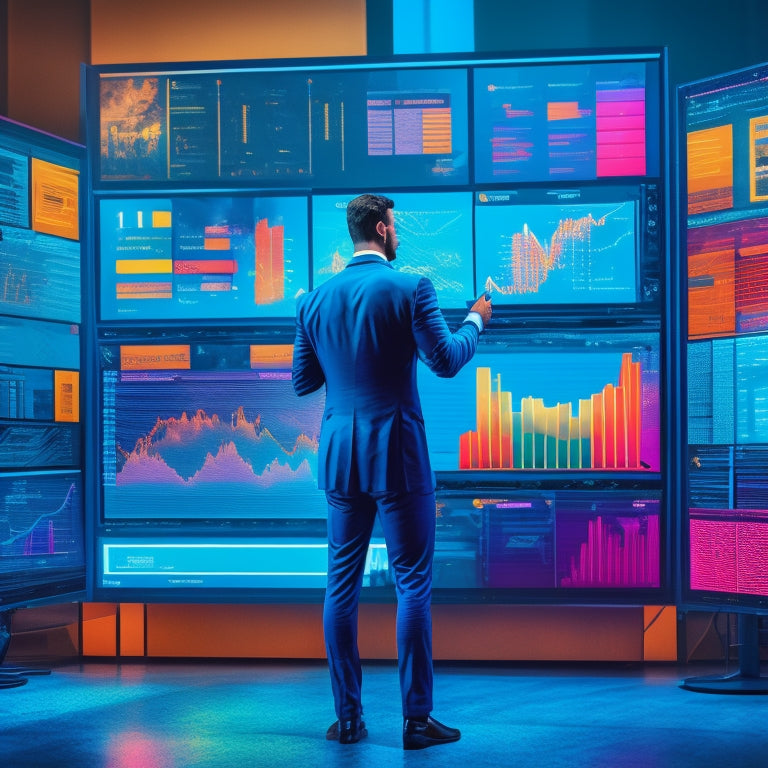 An illustration of a person standing in front of a large, glowing puzzle board with pieces fitting together to form a complete picture, surrounded by various devices and screens displaying sales graphs and charts.