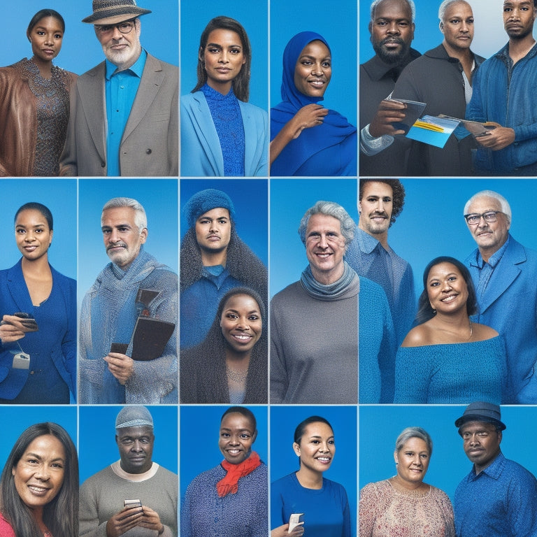 An illustration featuring a diverse group of people from different ages, cultures, and abilities, surrounded by various payment methods like credit cards, mobile phones, and digital wallets, set against a bright, gradient blue background.