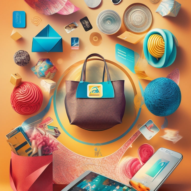 A stylized illustration of a shopper's thought bubble, filled with swirling patterns of shopping bags, smartphones, and credit cards, surrounded by subtle retail store backgrounds and soft, gradient colors.