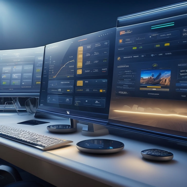 A futuristic, sleek, and modern illustration depicting a merchant's dashboard with various digital payment methods, such as smartphones, laptops, and tablets, connected to a central hub.