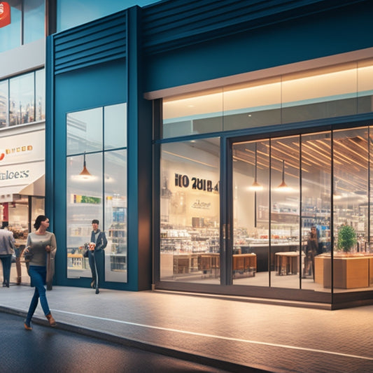 A modern, sleek illustration of a merchant's storefront with a point-of-sale terminal in the foreground, surrounded by rising arrows and subtle digital pulses, conveying growth and innovation.