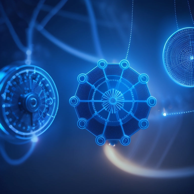 A futuristic, minimalist illustration featuring five interconnected gears, each representing a digital integration, surrounded by subtle, glowing lines and nodes, set against a dark blue background with a hint of gradient.