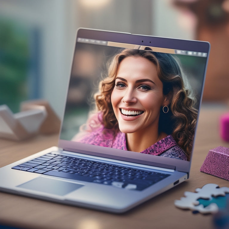 A stylized illustration of a laptop with a smiling customer face on the screen, surrounded by puzzle pieces fitting together, with a subtle background of interconnected nodes and gentle gradient hues.