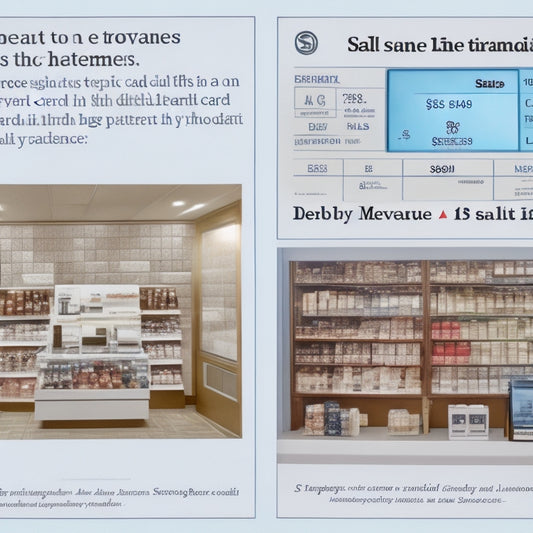 A split-screen image featuring a merchant's storefront on one side, with a "Sale" sign and a debit card terminal on the counter, and on the other side, a graph showing an upward trend in sales revenue, with a subtle background of credit card patterns.