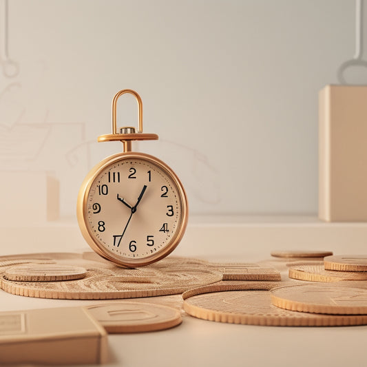 A minimalist illustration featuring a swift arrow navigating through a maze of refund-related icons (clock, package, money, and thumbs up), with a subtle ecommerce-inspired background.