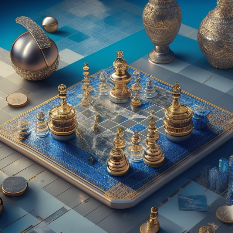 A stylized illustration of a chessboard with ecommerce-themed pieces, such as shopping carts and coins, in mid-game, surrounded by subtle ecommerce-inspired background elements like circuit boards and globe patterns.
