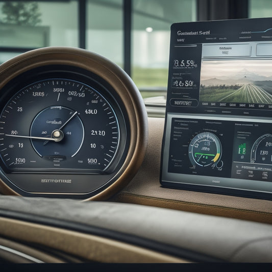 A dashboard with gauges, dials, and graphs displaying customer satisfaction ratings, net promoter scores, and customer retention rates, set against a subtle background of shopping bags and customer silhouettes.