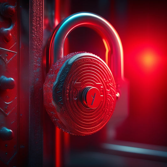A padlock with a red "X" symbol overlaid on it, surrounded by a circle with a bold, diagonal line striking through it, set against a dark, gradient background with faint, glowing server circuits.