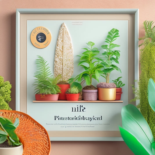 A stylized illustration of a Pinterest verification badge, surrounded by growing plants, with a subtle background of a sales graph trending upwards, and a faint Pinterest grid in the distance.