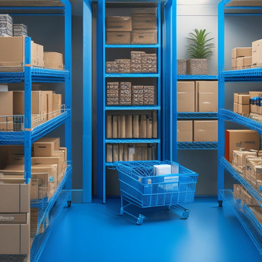 An illustration of a chaotic store shelf with OpenCart boxes and clutter, transitioning into a tidy WooCommerce shelf with organized products and a swoosh of blue arrows symbolizing migration.