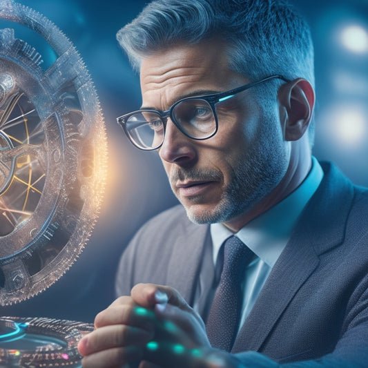 An illustration of a customer at the center, surrounded by interconnected gears and circles, with a subtle glow effect, conveying a sense of retention and seamless digital experience.
