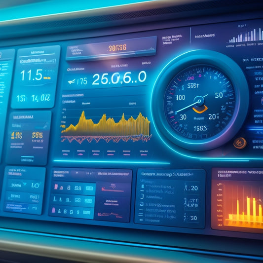A stylized illustration of a digital dashboard with various gauges, dials, and graphs displaying metrics such as conversion rates, user engagement, and revenue growth, surrounded by subtle circuit board patterns.