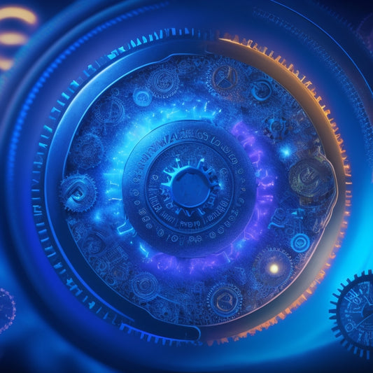 A stylized, swirling vortex of colorful, interconnected gears, circuits, and puzzle pieces, set against a dark blue background, surrounded by subtle, shimmering lights and faint ecommerce icons.