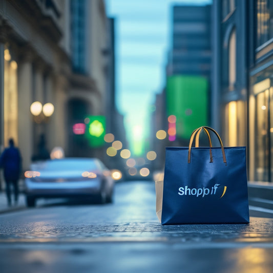 A clock ticking away with Shopify's logo in the center, surrounded by shopping bags and parcels, with a subtle cityscape or storefront background, conveying a sense of urgency and limited time.