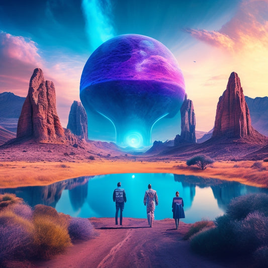 A surreal, dreamlike landscape with two colossal, futuristic titans standing back-to-back, each holding a glowing mind map and a sleek, metallic task list, respectively, amidst a whirlwind of colorful, swirling ideas and productivity symbols.