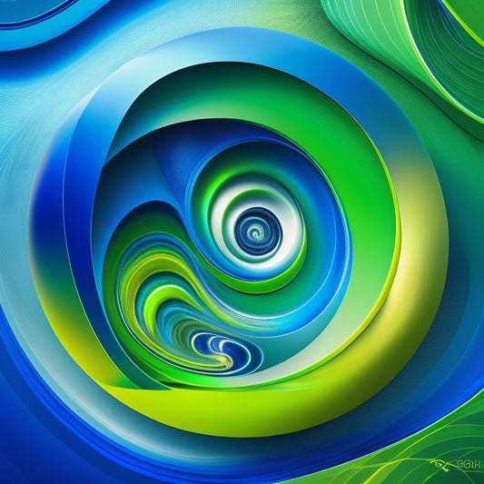A vibrant, modern illustration featuring a stylized Microsoft logo in the center, surrounded by swirling curves of blue and green, evoking a sense of digital exploration and online shopping.