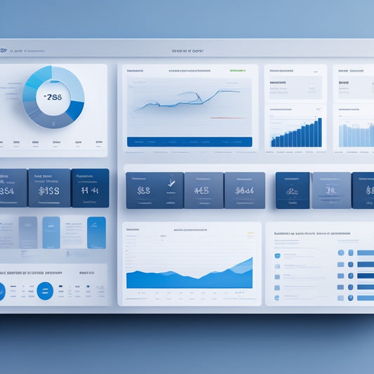 A modern, minimalist dashboard with sleek lines and a calming blue-gray color scheme, featuring a grid of product cards with icons, charts, and metrics, surrounded by subtle grid lines and faint shadows.