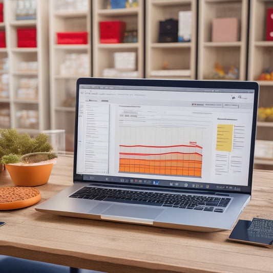 A split-screen image featuring a laptop with a spreadsheet open on the screen, surrounded by various ecommerce analytics tools, on one side, and a growing profit chart with coins and a miniature shopping cart in the background on the other.