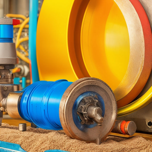 A close-up illustration of a vortex flowmeter being installed on a pipe, with arrows indicating direction of flow, surrounded by tools and a subtle background of industrial equipment.