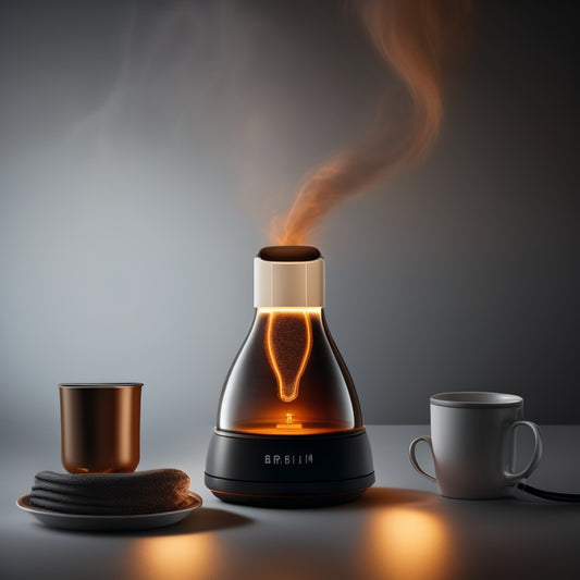 A minimalist illustration featuring a sleek, modern Braun product (e.g., electric razor or coffee maker) surrounded by subtle, swirling flames, with a faint, glowing lightbulb above, symbolizing answers and clarity.