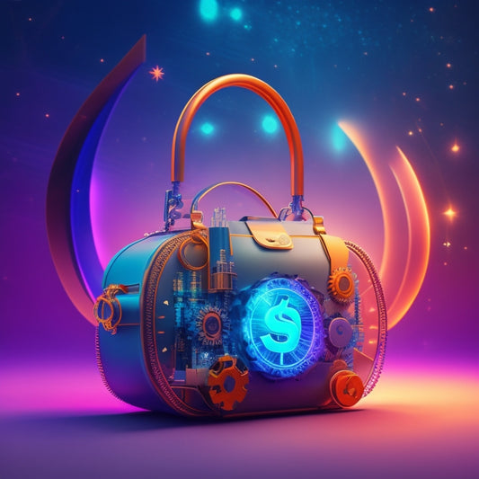 A futuristic, minimalist illustration featuring a stylized, glowing Shopify bag surrounded by orbiting gears, cogs, and puzzle pieces, with a subtle, gradient-effect background evoking innovation and connectivity.