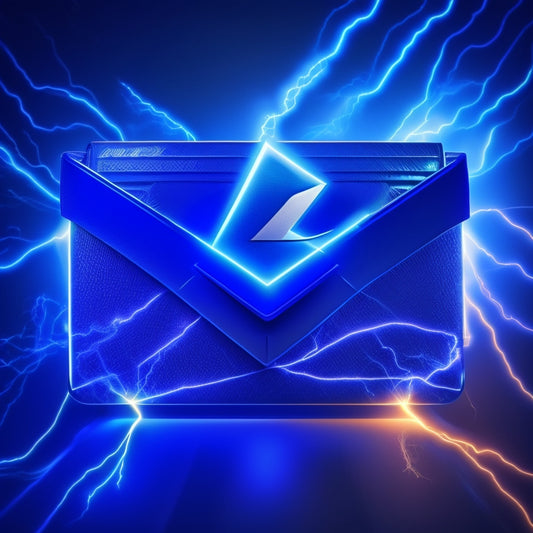 A stylized, modern email icon with a glowing blue envelope, surrounded by swirling arrows and lightning bolts, set against a dark background with subtle circuit board patterns.