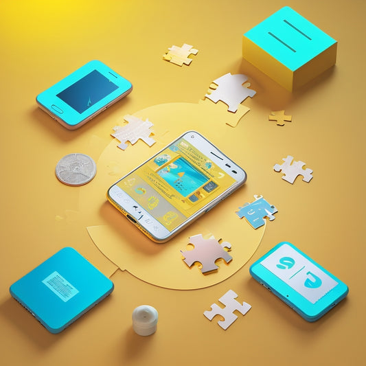 A stylized, minimalist illustration of a smartphone displaying a loyalty rewards app, surrounded by interlocking puzzle pieces, gears, and subtle sparks, conveying seamless customer experience and digital craftsmanship.