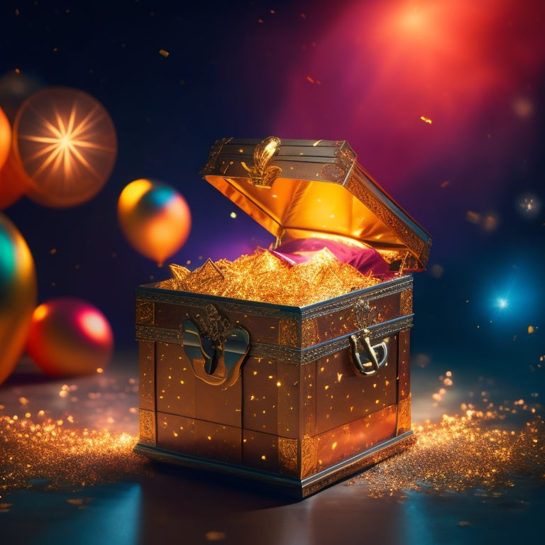 A golden treasure chest overflowing with Amazon boxes, surrounded by sparkling stars and confetti, with a subtle Amazon logo in the background, conveying triumph and celebration.
