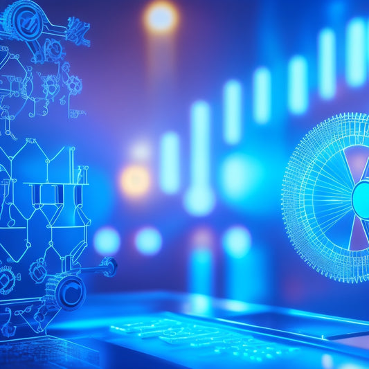A futuristic, minimalist background with interconnected gears, puzzle pieces, and flowing lines, representing the integration of online learning systems, surrounded by subtle, glowing sales analytics graphs.