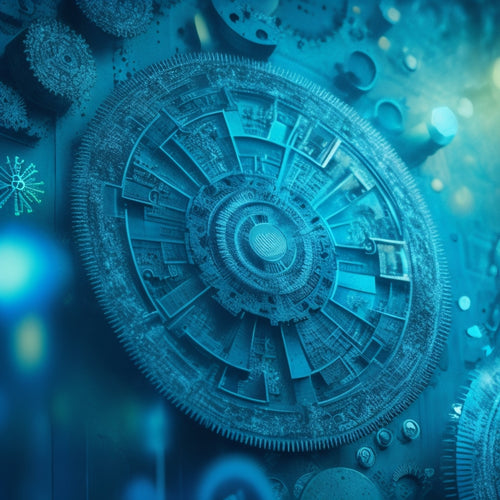 An abstract background with interconnected gears, circuits, and puzzle pieces in shades of blue and green, forming a cohesive whole, surrounded by subtle digital sparks and faint growth charts.