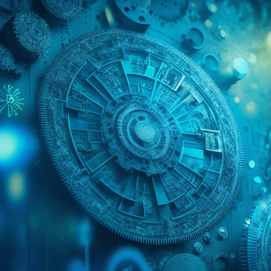 An abstract background with interconnected gears, circuits, and puzzle pieces in shades of blue and green, forming a cohesive whole, surrounded by subtle digital sparks and faint growth charts.