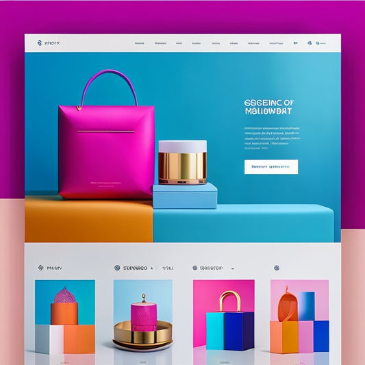 A stylized, modern ecommerce website homepage with interchangeable template modules, featuring a bold, gradient-colored background, geometric shapes, and sleek product showcases.