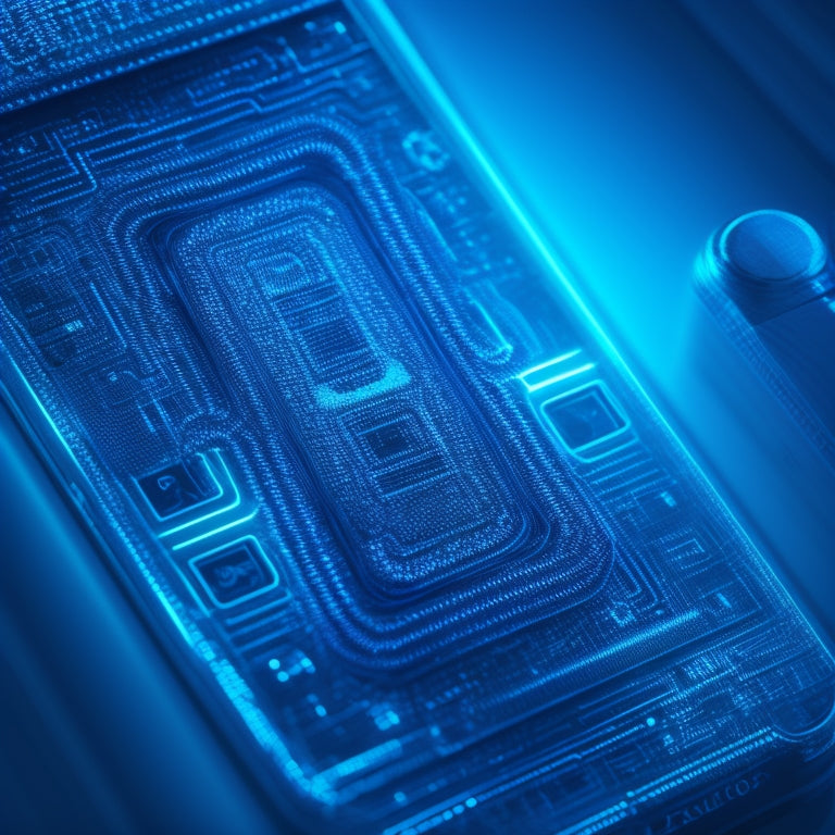 A stylized key unlocking a smartphone screen displaying a mobile banking app, with a subtle background of circuitry patterns and faintly glowing blue lines, symbolizing seamless integration.